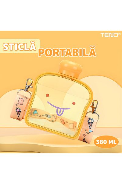 Teno Sticla de Apa pentru Copii Teno®, forma de toast, fara BPA, 380 ml, galben