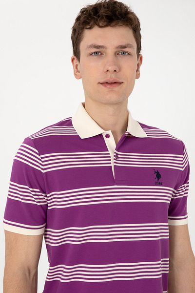 U.S. Polo Assn. Men's Regular Fit Polo Neck Violet Striped T-Shirt 50306826-Vr037