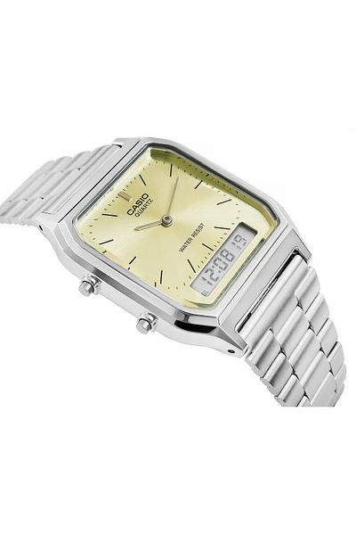Casio ساعة كاسيو للجنسين من الطراز القديم، تناظرية ورقمية، مينا خضراء لؤلؤية