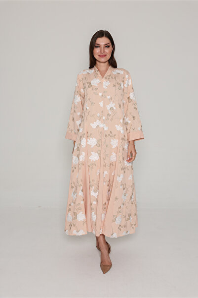 IKKXA جلابية عصرية مطرزة بالورود