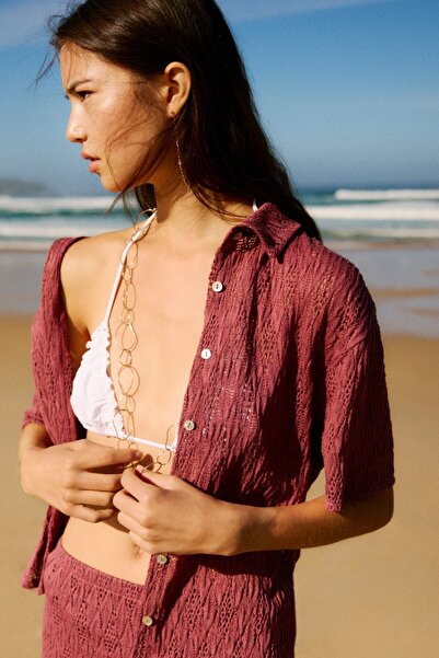 Pull & Bear Kısa kollu ajurlu gömlek
