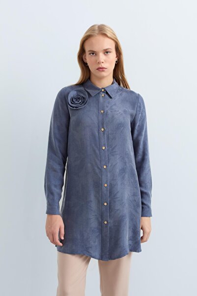 Nihan Omzu Güllü Cupra Tunik İndigo