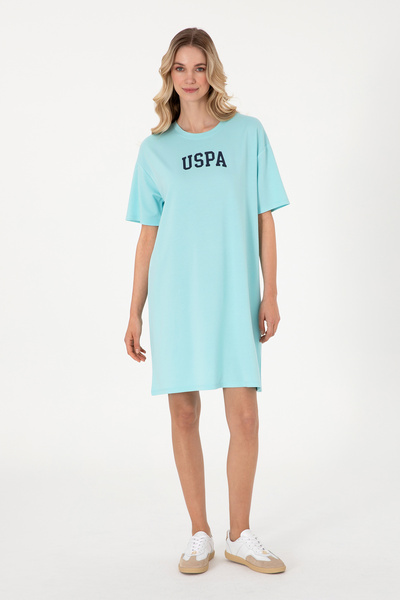 U.S. Polo Assn. Kadın Aqua Modal Karışımlı Bisiklet Yaka Mini Boy Örme Elbise 50306675-VR007