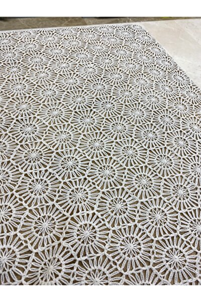 METERİAL Țesătură Guipure cu Motiv Tricotat Alb și Aspect Artizanal – Lățime ...