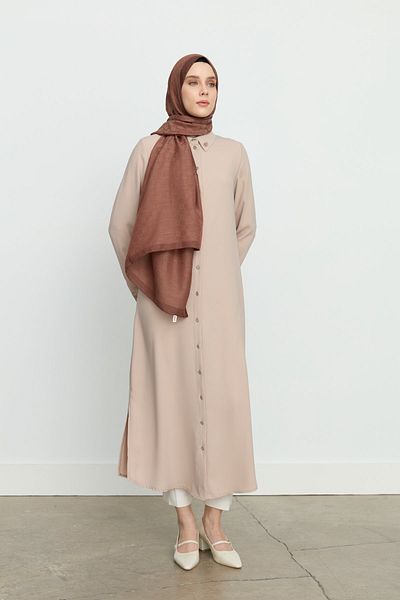 Nihan Basic Tunic Beige with Side Slits