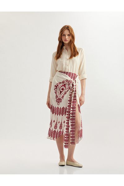 Koton Tie detail ethnic printed viscose midi wrap sarong skirt.