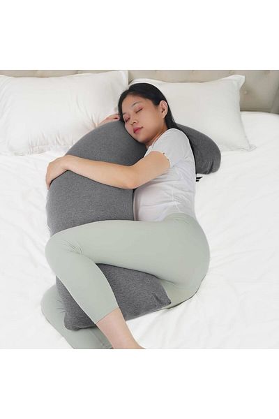 Moon Organic L Shaped Maternity Pillow-Grey