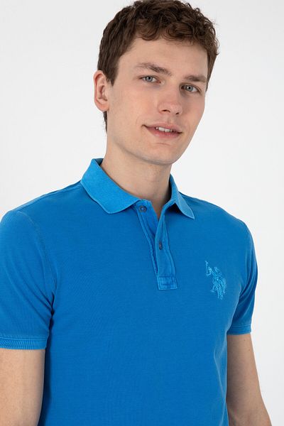 U.S. Polo Assn. Men's Slim Fit Polo Neck Cobalt Washed Basic T-Shirt 50305995-Vr077