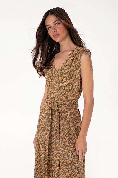 U.S. Polo Assn. Women's Mink Patterned V-Neck Midi Length Knitted Dress 50306734-Vr052