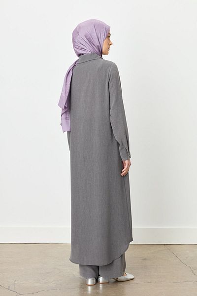 Nihan Large Size Shirt Collar Tunic Smoked