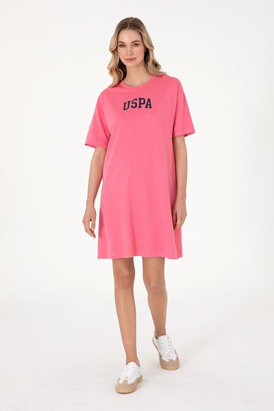 U.S. Polo Assn. Women's Pink Modal Blend Crew Neck Mini Length Knitted Dress 50306675-Vr167
