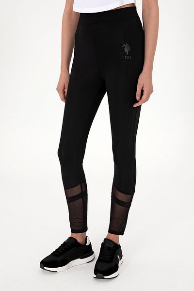 U.S. Polo Assn. Women's Black High Waist Tulle Detailed Sports Leggings 50300689-Vr046