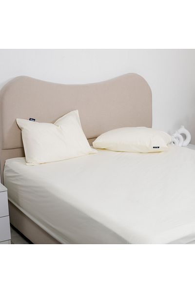SONNO Home طقم ملاءة سرير فاخرة بلون عاجي من القطن المصري بنسبة 100%، 250 غرزة، 120 × 200 سم مع 2 كيس وسادة