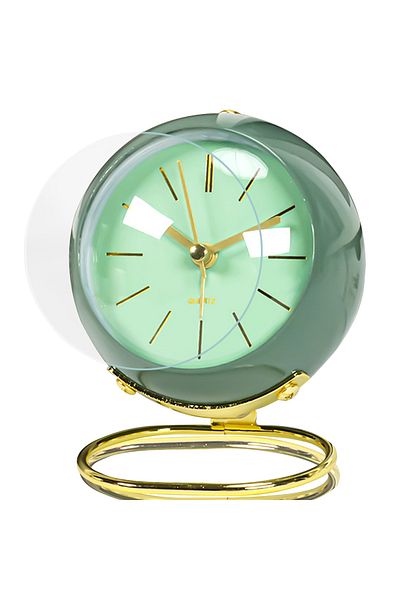 BOEM Analog alarm clock, Metal/PVC, 11x9x6.5cm, Green/Gold
