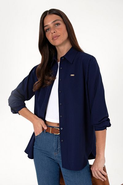 U.S. Polo Assn. Women's Navy Blue Striped Long Sleeve Tunic Shirt 50306408-Vr033