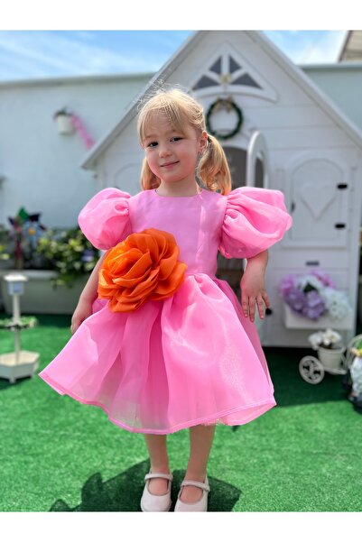 Linola Baby Kids Розова шифонна рокля с къси ръкави за момичета