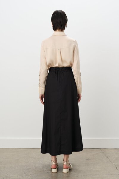 Nihan Düğme Detaylı Poplin Pamuk Etek Siyah