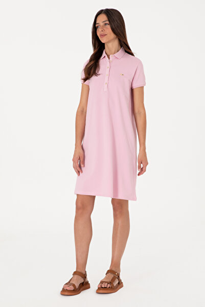 U.S. Polo Assn. Kadın Açık Pembe Polo Yaka Mini Boy Örme Elbise 50305853-VR078