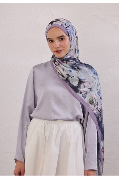 Fresh Vintage Rose Pattern Ramie Shal Lavender