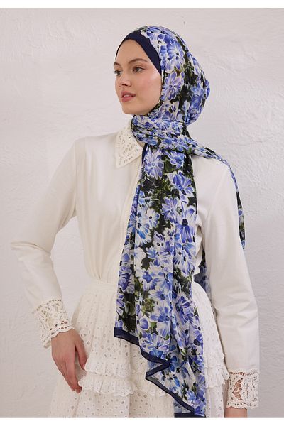 Fresh Cherry Blossom Pattern Rami Shal Night Blue