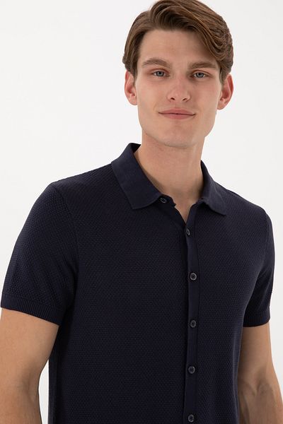U.S. Polo Assn. Men's Regular Fit Navy Blue Buttoned Knitwear T-Shirt 50306455-Vr033