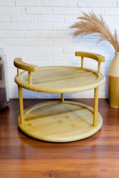Kitchen Way 2 Tier 360 Degree Rotatable Bamboo Presentation Stand 25cm Kw-512