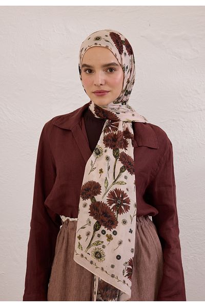 Fresh Blooming Dahlia Pattern Ramie Shal Soft Pink