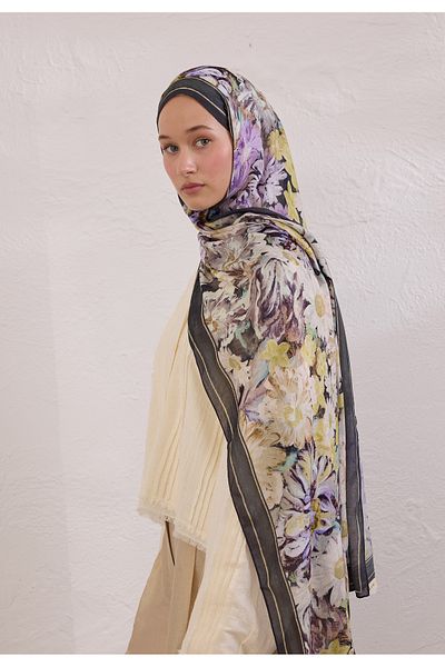 Fresh Jasmine Joy Pattern Rami̇ Shawl Anthracite
