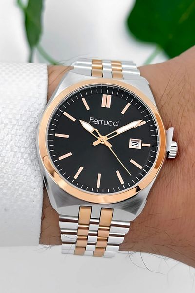 Ferrucci Men's Wristwatch - Zmfer180 |   Steel Case & Steel Cord |   Black Dial Elegance