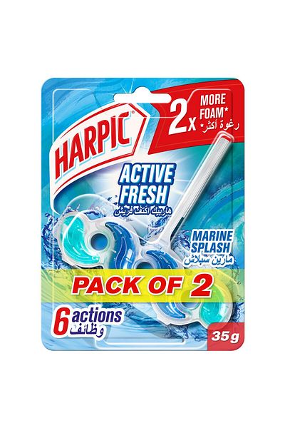 Harpic Active Fresh Toilet Block Marine Splash Toilet Freshener 2 x 35 g