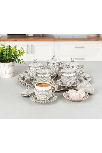 AiroBazar Coffee Cup Turkish Delight Bowl Set Turkish Arab Coffee Espresso Cup Plate Crystal Set Set of 6