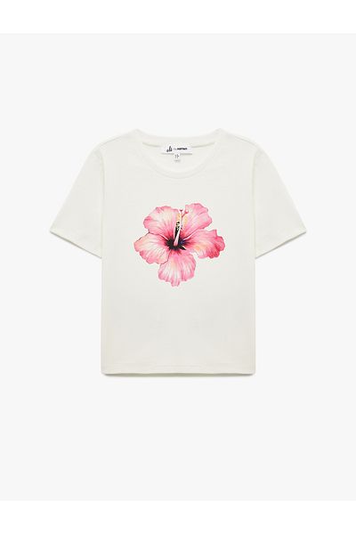 Koton Short Sleeve Crew Neck Slim Fit Cotton Floral Print T-Shirt