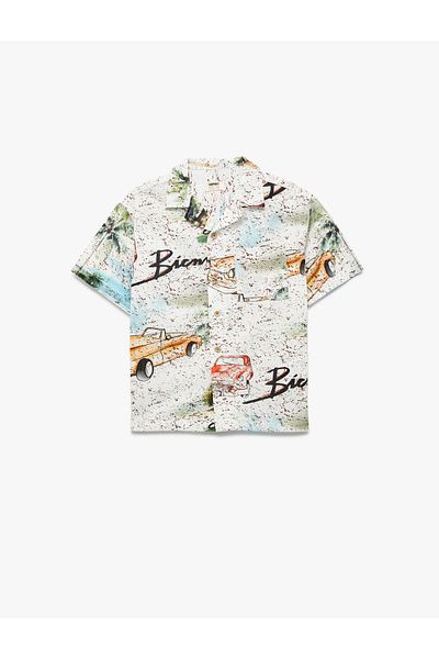 Koton Cotton Car Pattern Single Pocket Short Sleeve Shirt