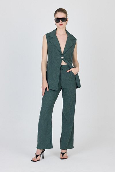 Rays Green Sleeveless Vest and Wide Leg Pants Set 1490