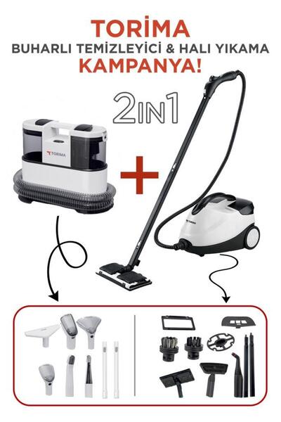 Torima Buharlı Temizleyici Halı ve Koltuk Yıkama Cam Zemin Mutfak Temizleme Buhar Makinesi CX002B+CB08C