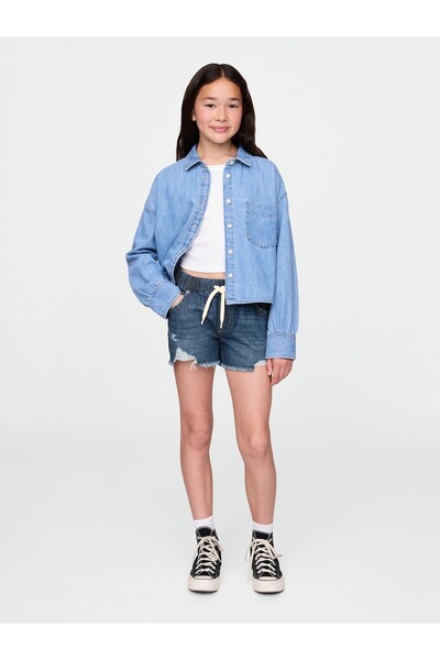 GAP Kız Çocuk Lacivert Low Rise UltraSoft Stride Relaxed Denim Şort