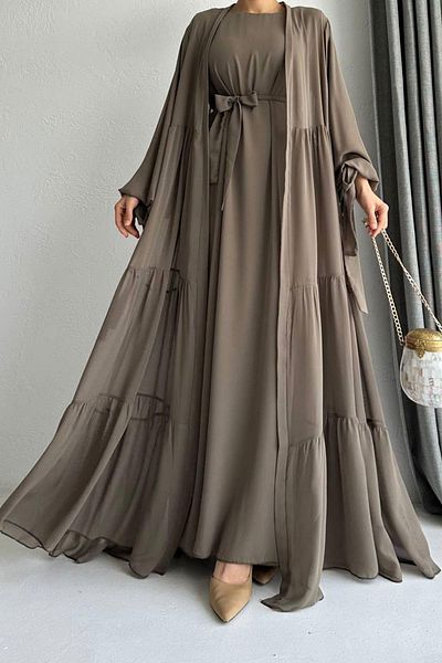 MELEK ARAZ Σετ Hena Premium Chiffon Abaya – Χακί