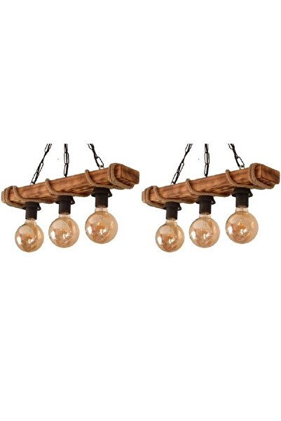 ZM AYDINLATMA Ahşap Avize 3lü Halatlı Avize 2 ADET