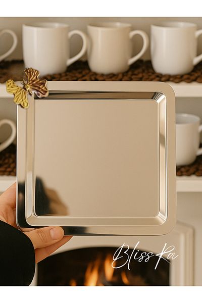 Blissra 6-Piece Coffee Presentation Tray, Gold Butterfly Detail, Gift Stainless Steel Presentation Tray