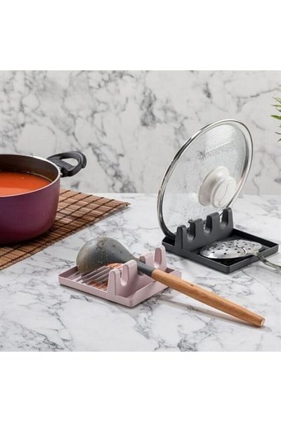 Skygo Buffer ®   Pot Lid Holder Pot Lid Stand with Spoon Holder Practical Spoon Ladle Coaster Organizer