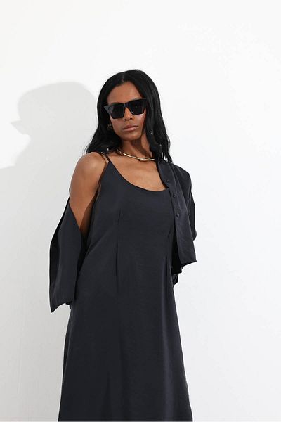 5in1Canpolat Black Shirt Dress Double Suit 51153