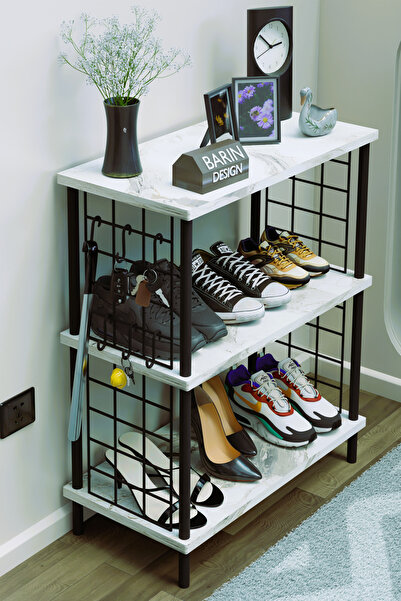 BARIN DESIGN 3 Raflı Metal Telli Çok Amaçlı Ayakkabılık ve Organizer Raf Kola...