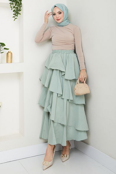 InStyle Fusta lungă modal în straturi cu volane Mint