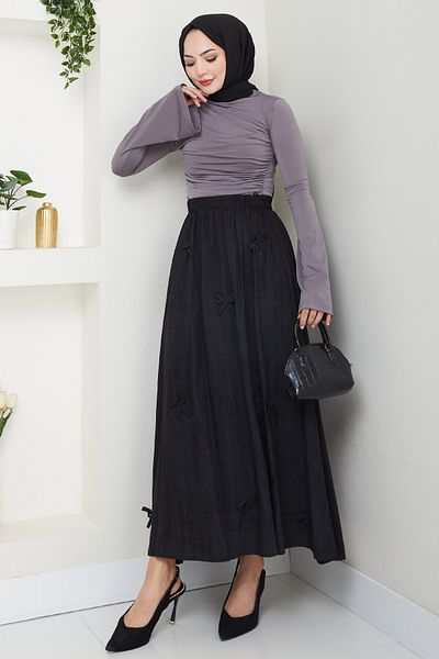 InStyle Fusta neagră cu detaliu fundă și talie elastică