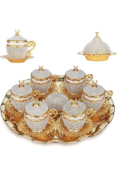 AiroBazar طقم فناجين قهوة تركية عربية، طبق قهوة اسبريسو، طقم كريستال مكون من ...