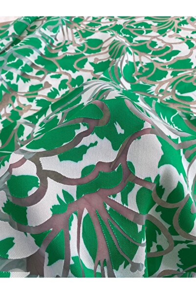 METERİAL Țesătură arsă cu model verde și alb – 140 cm lățime |   Textură tran...