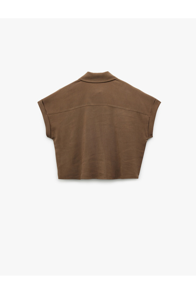 Koton Cămașă crop din țesătură de viscoză, cu mâneci tip șapcă, guler clasic, cu buzunar