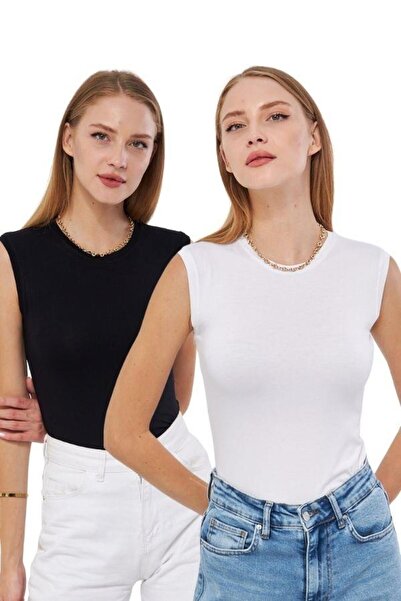 Irmak Kerekli Body fără mâneci pentru femei, negru, alb, 2 piese, cu decolteu...