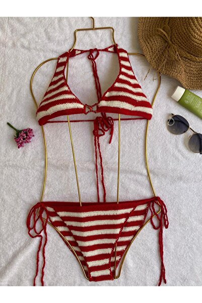 Womanism El Örgüsü Çizgili Bikini Takımı