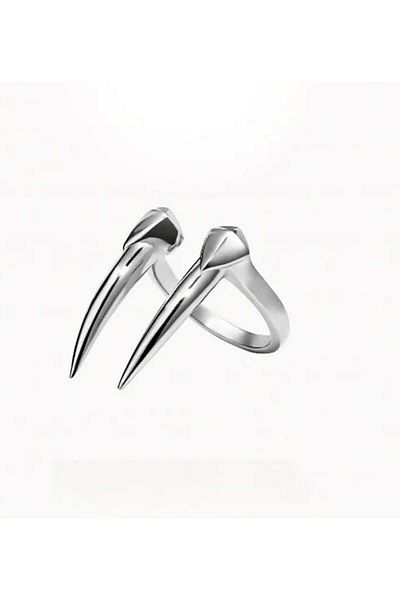 sarıyer silver Special Design Vampire Wolf Tooth Model Stylish Gothic Style Daily Use Adjustable Size Steel Ring